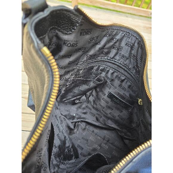 Michael Kors Karson Large Pebbled Leather Shoulder Bag  Black Purse Gold Hardwar - Picture 14 of 15